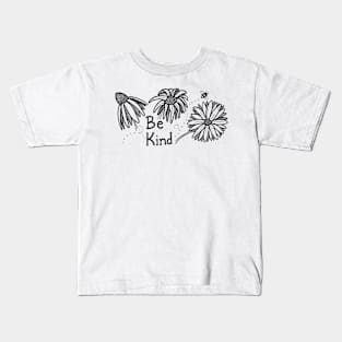 Be Kind - black and white floral Kids T-Shirt